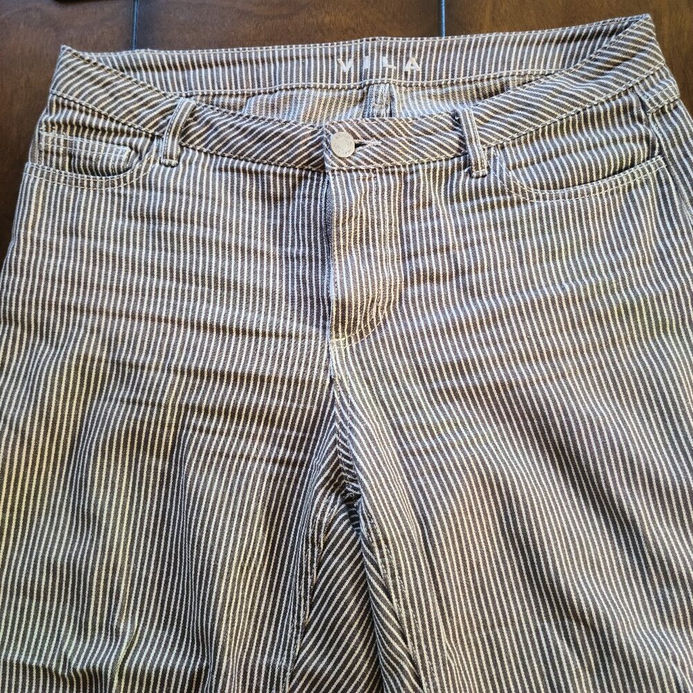 Vila 100% Cotton Pants, Dark Green White Stripe, Wide leg, dress or casual style